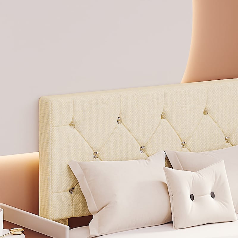 VECELO 2 Pack Upholstered Twin Size Kids Bed Frame Set of 2 Diamond Tufted Headboard with Crystal/Button Accents