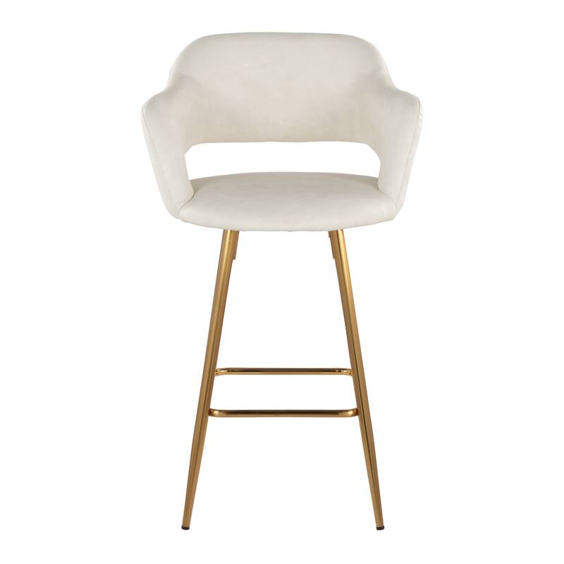 Porch & Den Vallen 26" Fixed-Height Faux Leather Counter Stool with Metal Legs & Square Footrest (Set of 2)