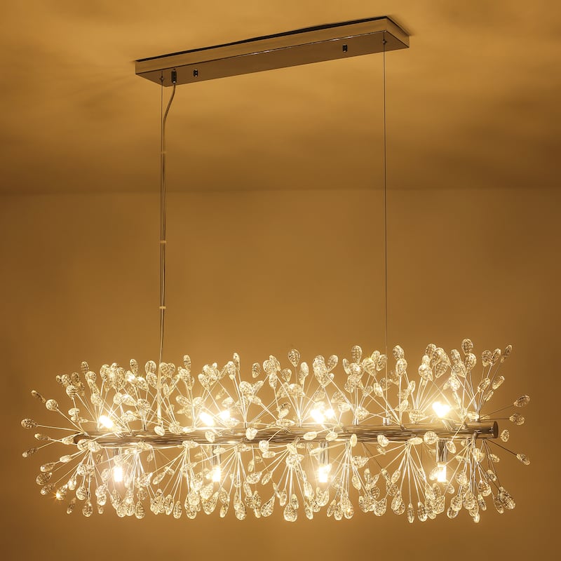 9/12-Light Modern Glam Linear Sputnik Starburst Beaded Crystal Chandelier Firework Kitchen Island Pendant