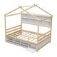 preview thumbnail 11 of 10, Natural Full Size House Bed with Roof Frame and Under Bed Storage