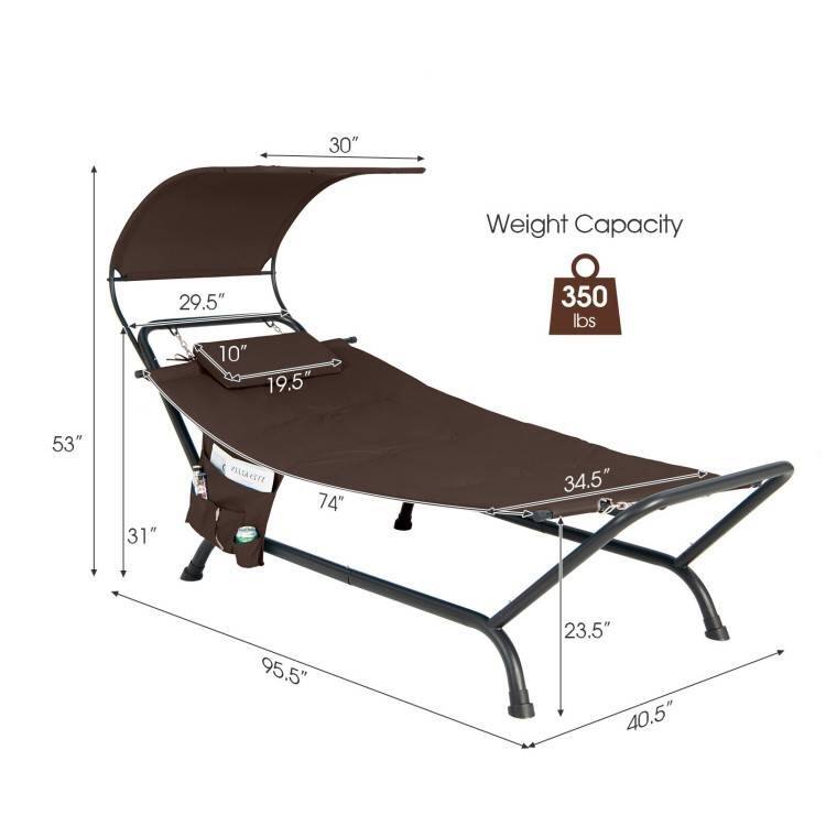 Metal Canopy Hammock Chaise Lounge Chair with Pillow and Stand - 95.5" x 40.5" x 53"