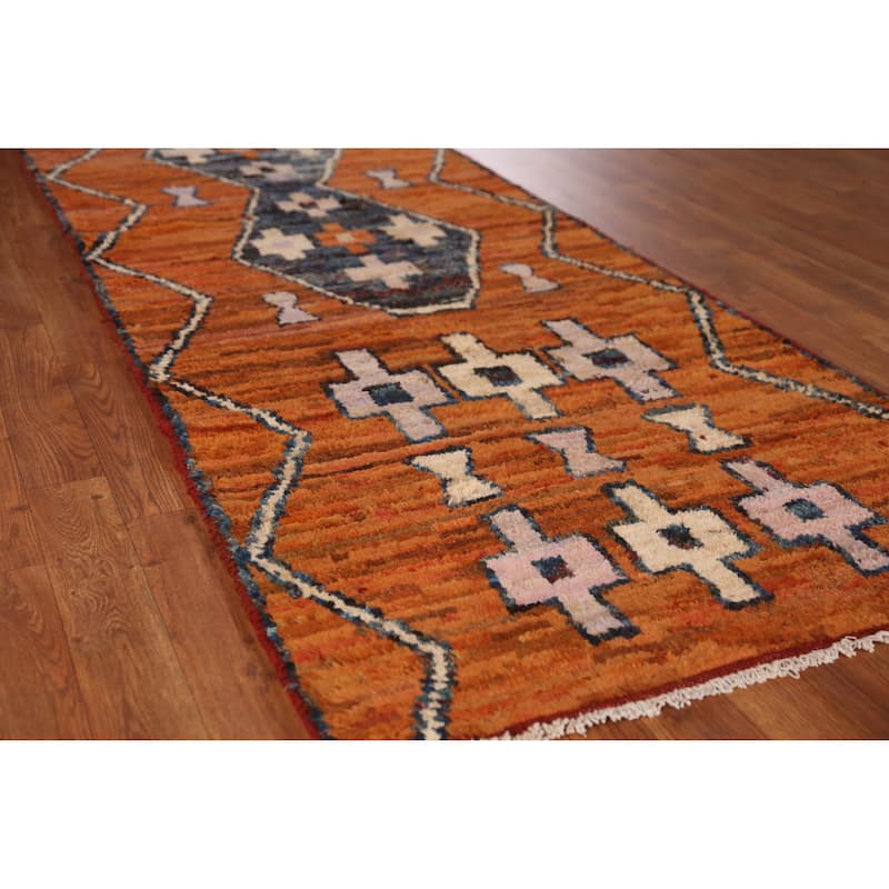 Orange Moroccan Oriental Runner Rug Handmade Tribal Wool Carpet - 2'11" x 9'10" - 2'11" x 9'10" - Orange