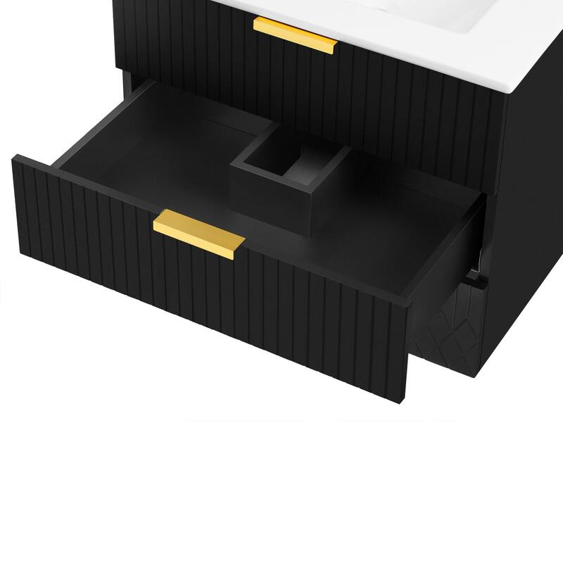 24-inch Wall-Mounted Floating Cabinet with Double Drawer, Rectangular Vanity Sink