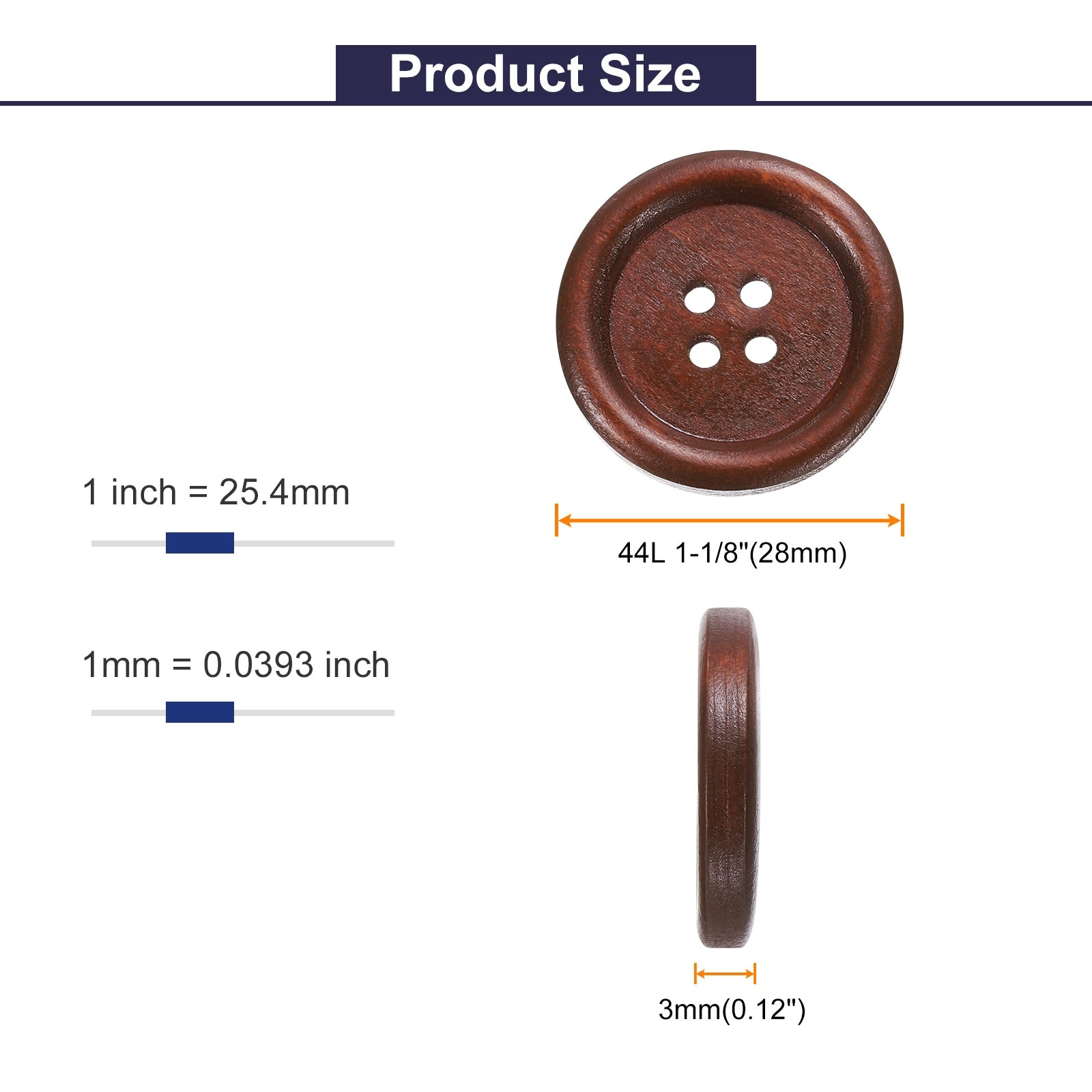 Wooden Sewing Button 4 Holes Wood Round Craft Replacement Buttons for Clothing Crafts Decoration