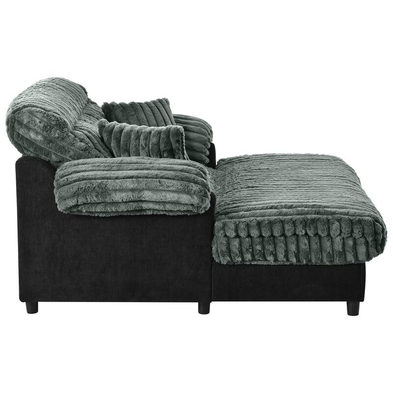 Modern Oversized Chaise Lounge Sofa for Living Room, 65.25" Cloud Sleeper Sofa Plush Faux Fur Sofa Couch with 2 Pillows