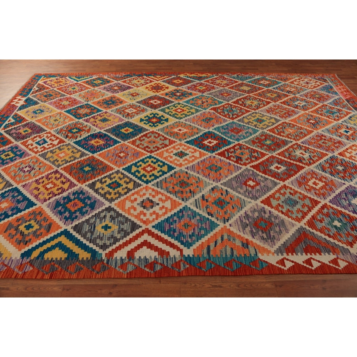 Geometric Kilim Oriental Rug Hand-Woven Wool 8'0"