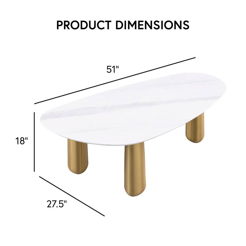 Furniture of America Luvien Modern White Sintered Stone Top Coffee Table with Gold Legs