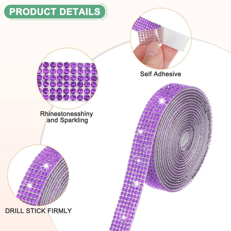 2-Roll Crystal Rhinestone Ribbon,0.5/1.1 Inch x 2 Yards for DIY - Purple