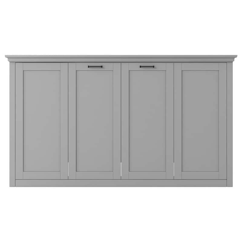 Grey Full Size Murphy Bed with Desk, Storage Shelves, and Cabinets