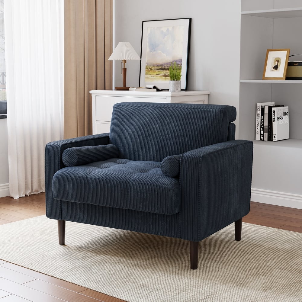 Modern Upholstered Accent Chairs, Corduroy Wide Armchairs For Living Room