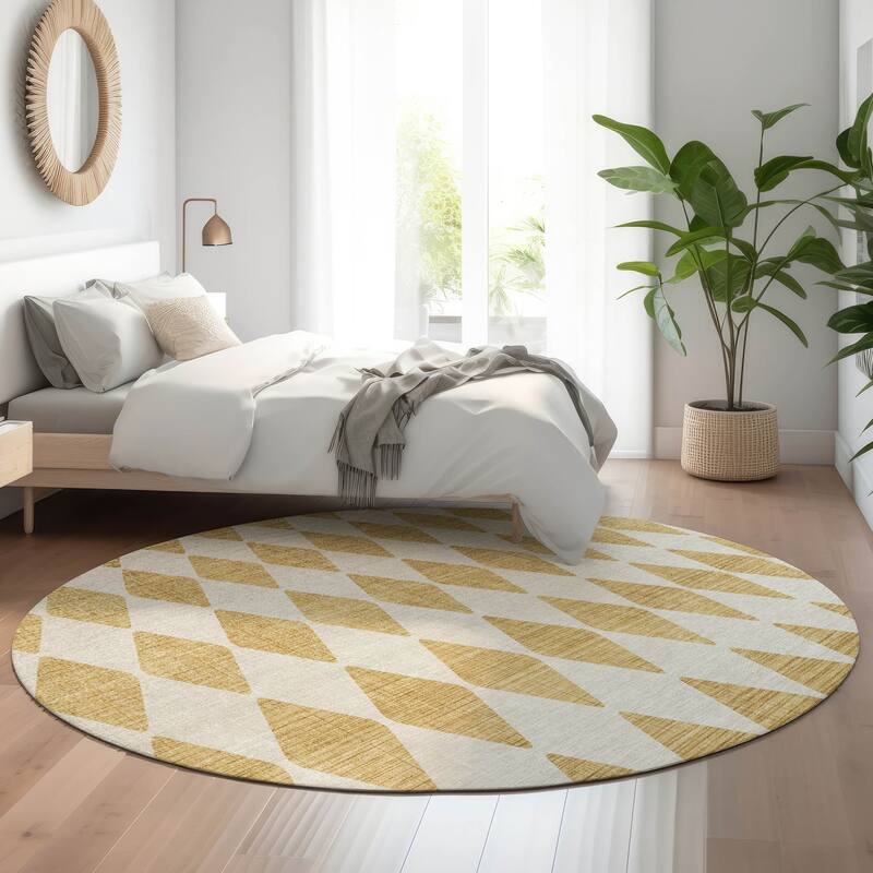 Premium Washable Super Soft Modern Diamond Mayfield Rug - Gold - 8' x 8' - Round