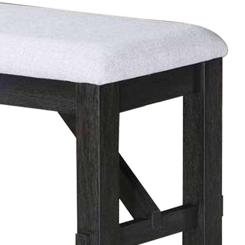 Riby 48 Inch Dining Bench, Black Wood Body, Gray Linen Padded Seat