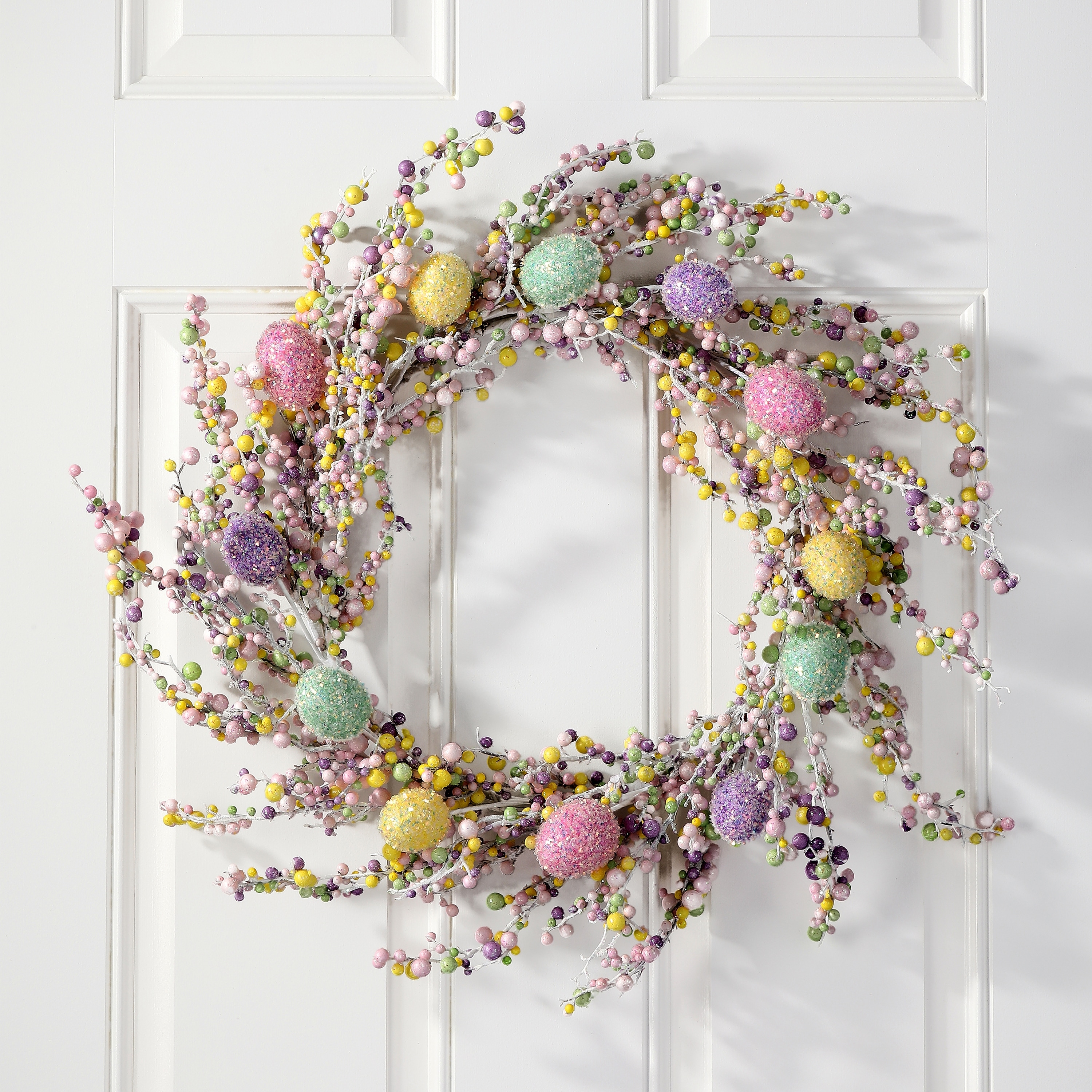 26" Iridescent Glitter Berry And Egg Wreath