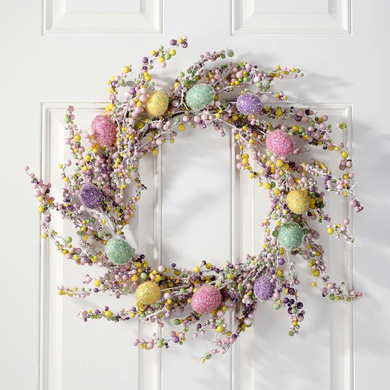 26" Iridescent Glitter Berry And Egg Wreath