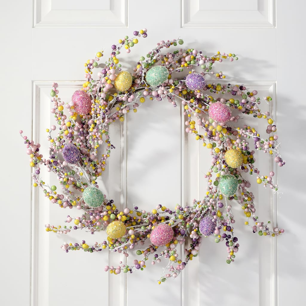 26" Iridescent Glitter Berry And Egg Wreath