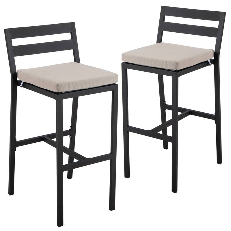 Patio Bar Stool in Powder-Coated Aluminum Frame with Removable Cushion Set of 2 - Beige