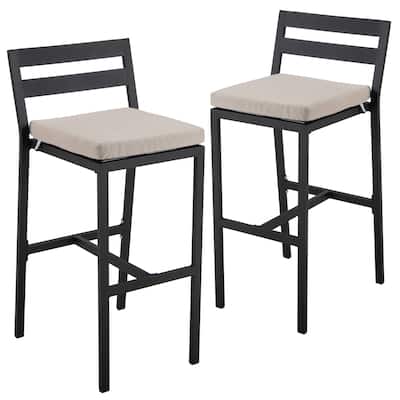 Patio Bar Stool in Powder-Coated Aluminum Frame with Removable Cushion Set of 2