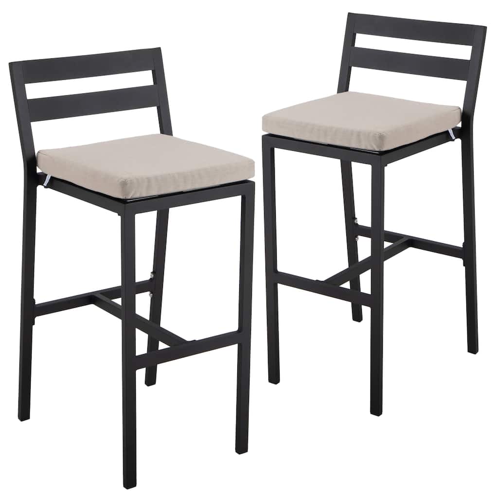 Patio Bar Stool in Powder-Coated Aluminum Frame with Removable Cushion Set of 2