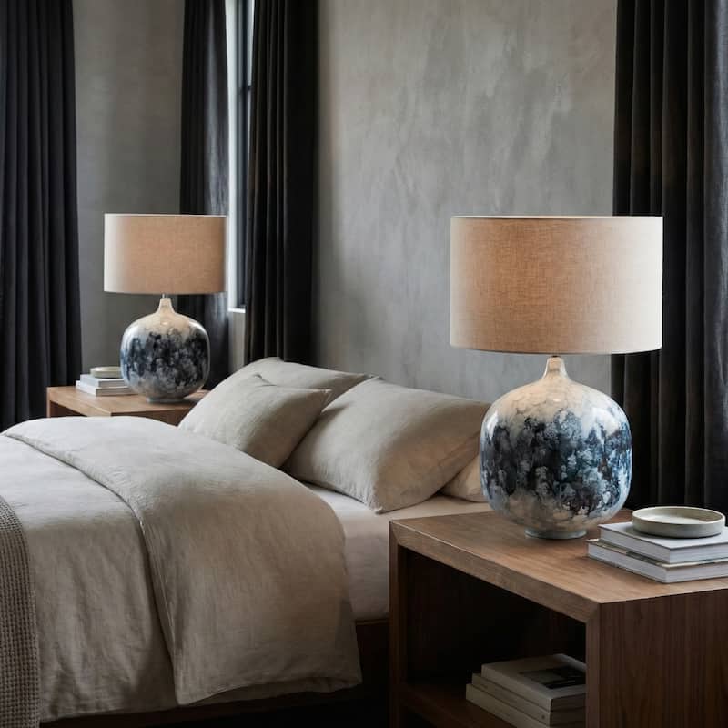 Modern Metal Base Table Lamp with Linen Shade - 28" Multi