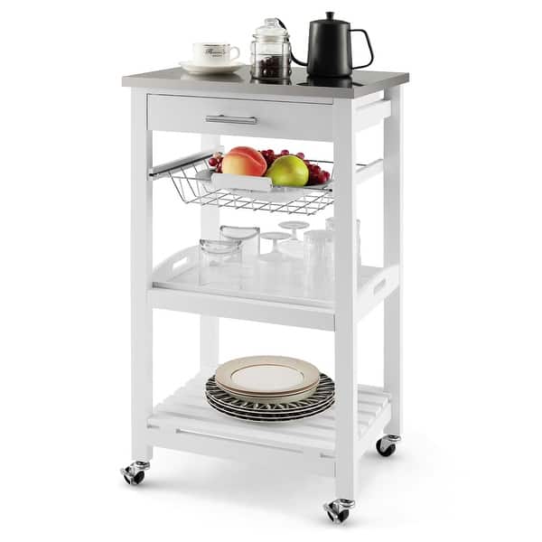 slide 2 of 10, Costway Compact Kitchen Island Cart Rolling Service Trolley with White - Kitchen Cart