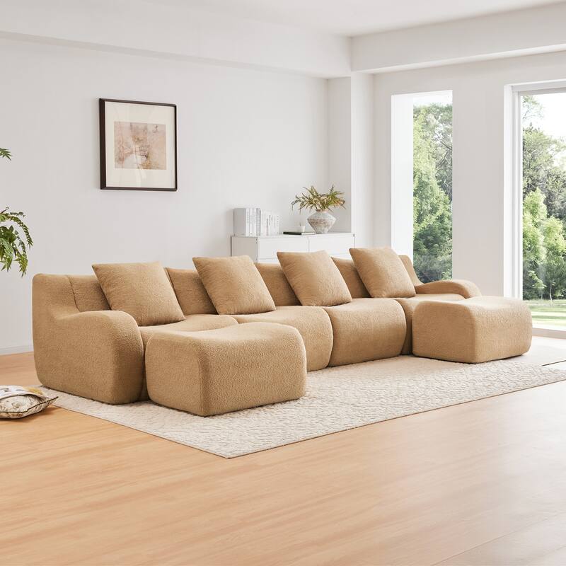 GDF Studio - Fairford U-Shaped 4-Seat Modular Sofa With Curved Armrests & Non-Slip Base