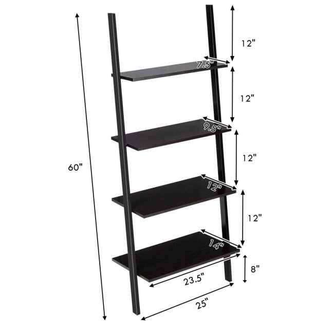 Multipurpose 4-Tier Industrial Leaning Wall Bookcase with Metal Frame - 25'' x 14'' x 60'' (L x W x H)