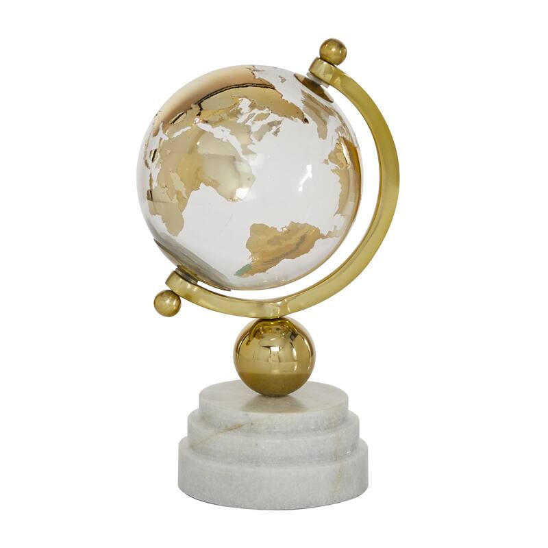 Gold Marble Globe with Marble Base and White Base - 5 x 5 x 11