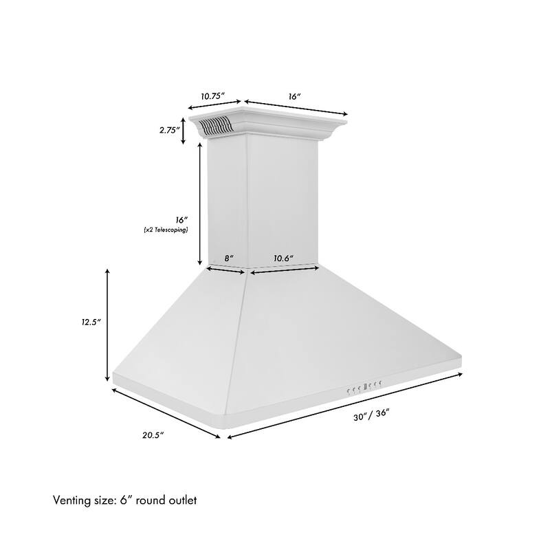ZLINE Ducted Vent Wall Mount Range Hood with Builtin CrownSound™ Bed