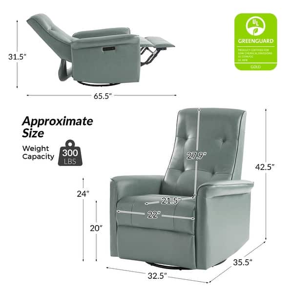 dimension image slide 3 of 4, Valentin Modern Faux Leather Swivel Power Recliner with USB Ports by HULALA HOME