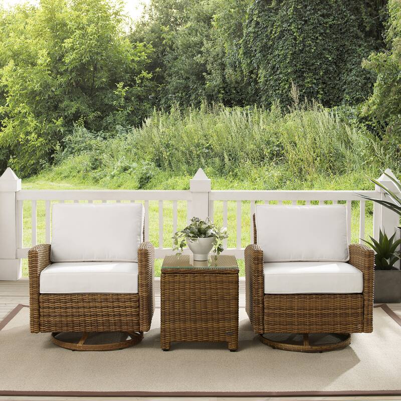 Crosley Bradenton 3Pc Outdoor Wicker Swivel Rocker Chair Set