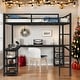 preview thumbnail 1 of 10, Metal Full Loft Bed with Desk and Shelves,Ladder and Guardrails Black