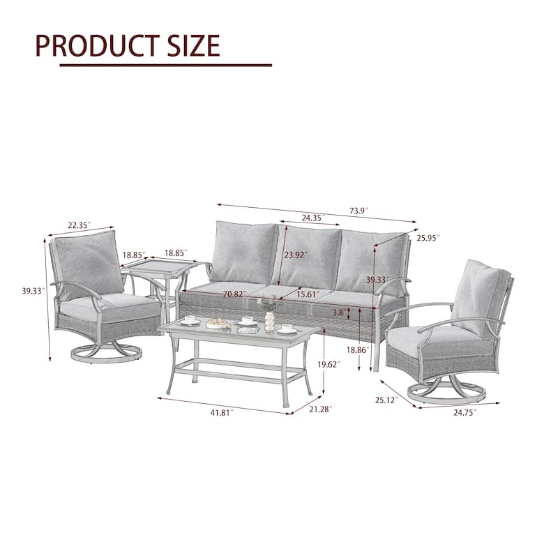 6-Piece Patio Sofa Furniture Set Outdoor Seating Group with Cushions