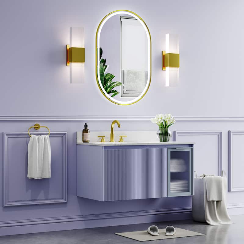36"H Wall Mounted Bathroom Framed LED Mirror With Memory Function