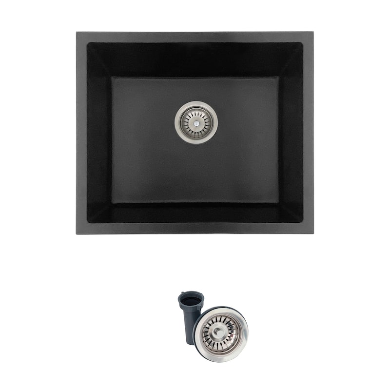 Dual mount 22 inch Black Composite Granite Single Bowl Kitchen Sink - Grey