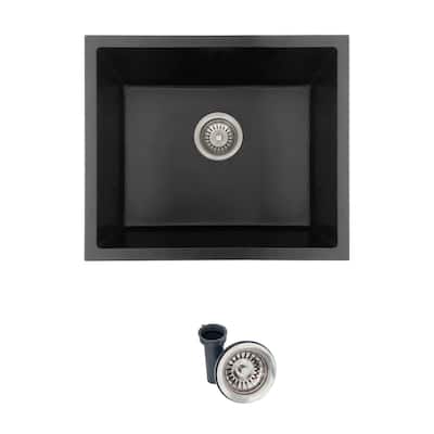 Dual mount 22 inch Black Composite Granite Single Bowl Kitchen Sink