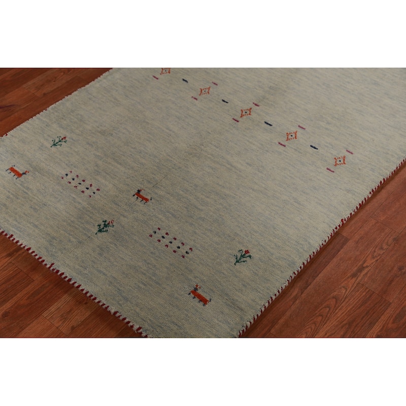 Hand Knotted Oriental 100% Wool Carpet Tribal Animal Pictorial Green Gabbeh Area Rug - 5' 0'' X 3' 0''