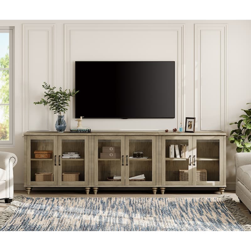 TV Stand with Glass Doors, TV Console Table TV Cabinet