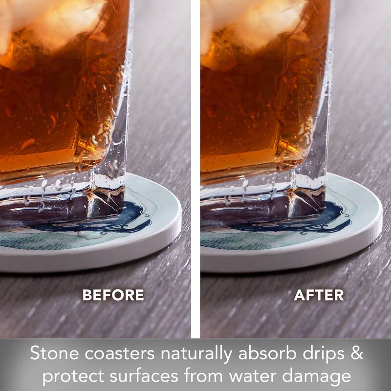 4 Pack Absorbent Stone Coasters with Protective Cork Backing Made in The USA Absorbent Easily Wipes Clean