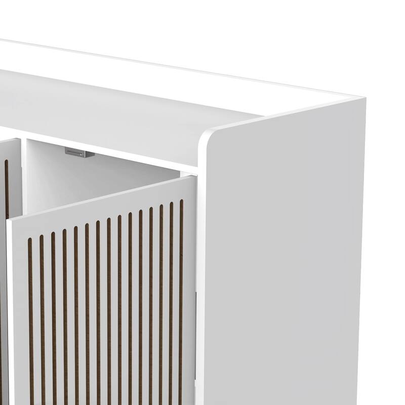 Shoe Cabinet with Adjustable Shelves, Stool & Retractable Toe-Kick Drawer, Freestanding Narrow Shoe Rack Organizer