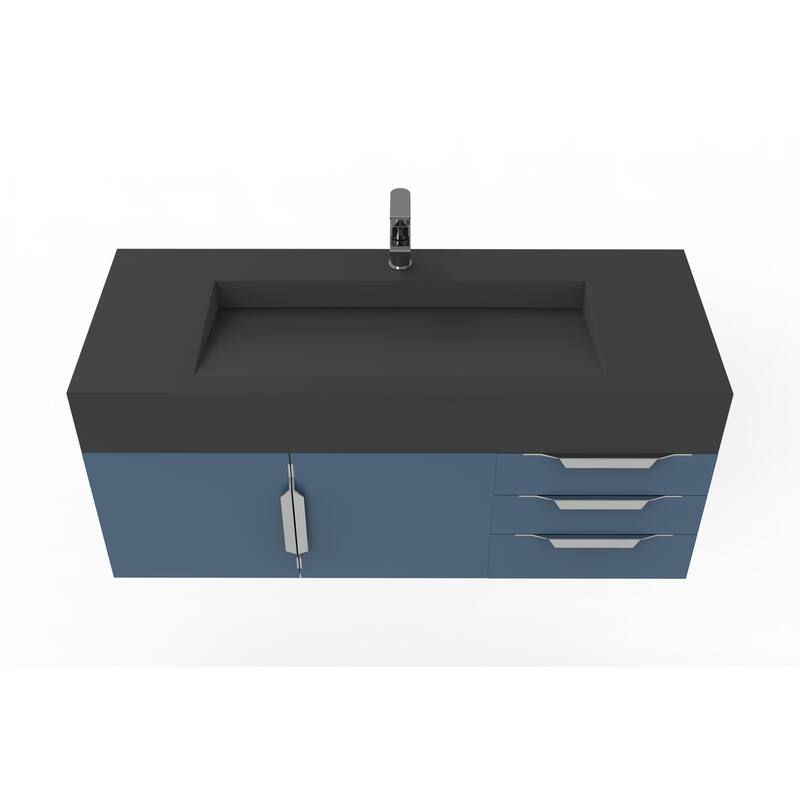 Nile 48" Wall Mounted Bathroom Vanity Set w/ Black Top