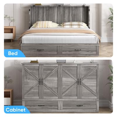 Mixoy Modern Queen Size Murphy Bed with 4.7''Mattress,USB ports,Storage Drawers