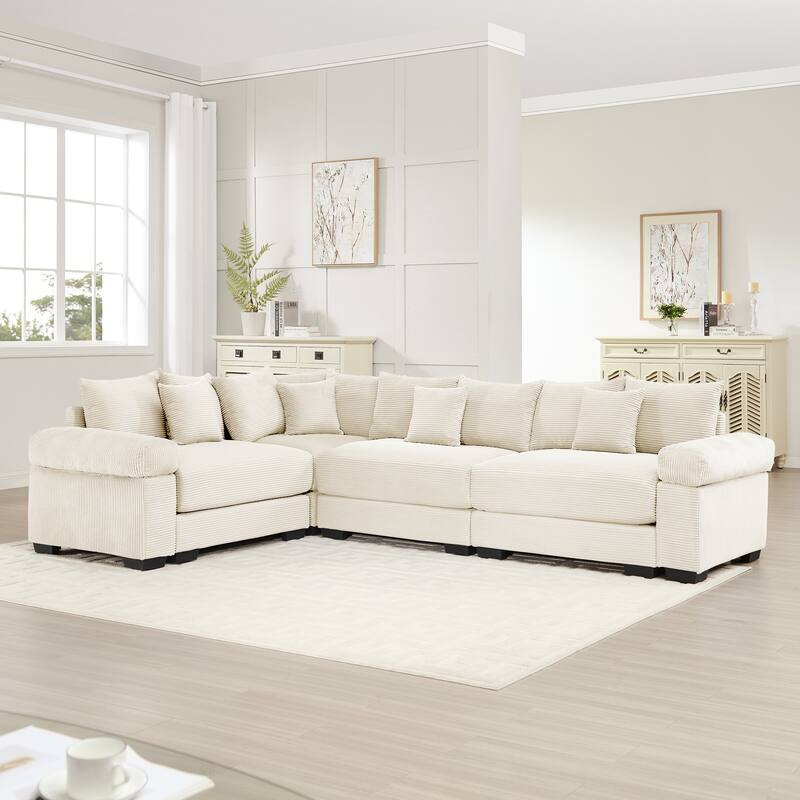 GDFStudio - Corduroy L-Shaped 4-Seater 116.9" Cloud Modular Sectional Couch