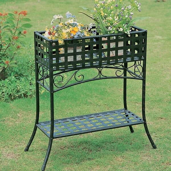 Elevated Rectangular Metal Planter Stand In Black Wrought Elevated Rectangular Metal Planter