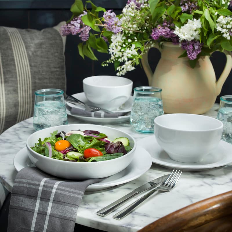 Euro Ceramica Mont Blanc 16 Piece Double Bowl Rim Shape Dinnerware Set