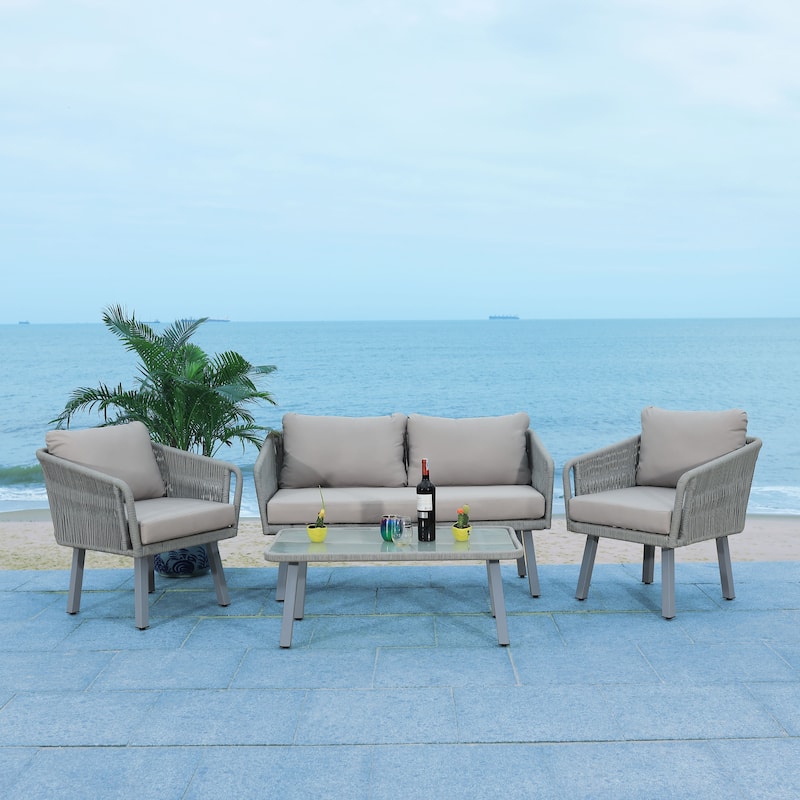 SAFAVIEH Outdoor Cajsa 4-Piece Rope Patio Set - 53W x 27D x 26H - Grey/Grey