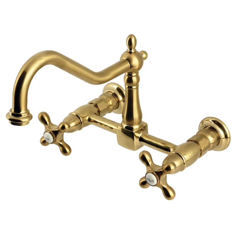 Heritage Two-Handle Wall Mount Kitchen Faucet - Brushed Brass