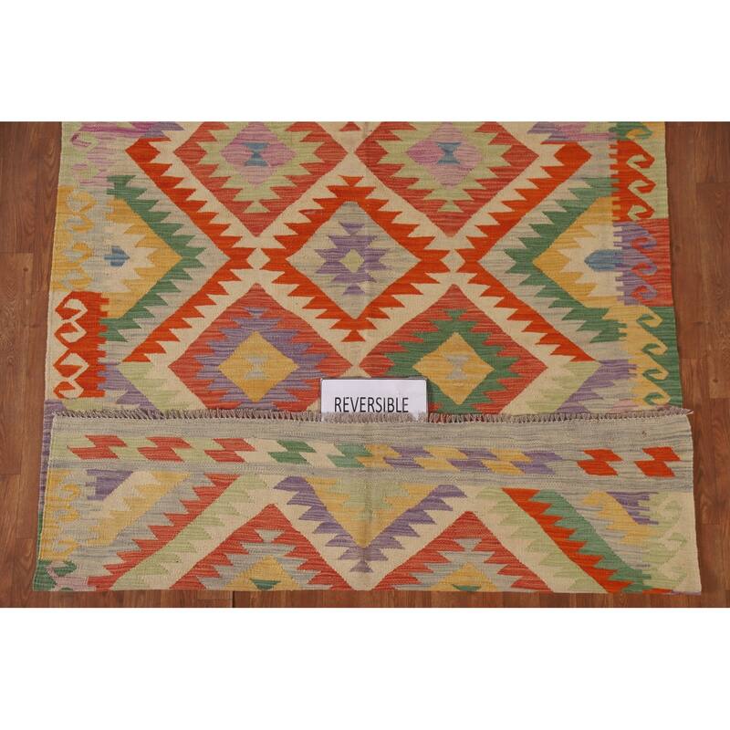 Hand Woven Oriental 100% Wool Carpet Southwestern Geometric Multi-Colored Kilim Area Rug - 6' 8'' X 4' 11''