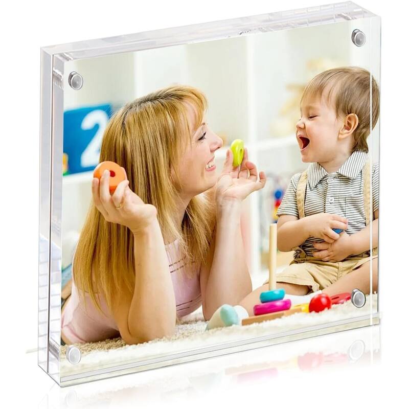 BP4U 4x4 Acrylic Picture Frames, Tabletop Magnetic Freestanding Photo Frames for Hoem/Office Desktop Display - 1-Pack