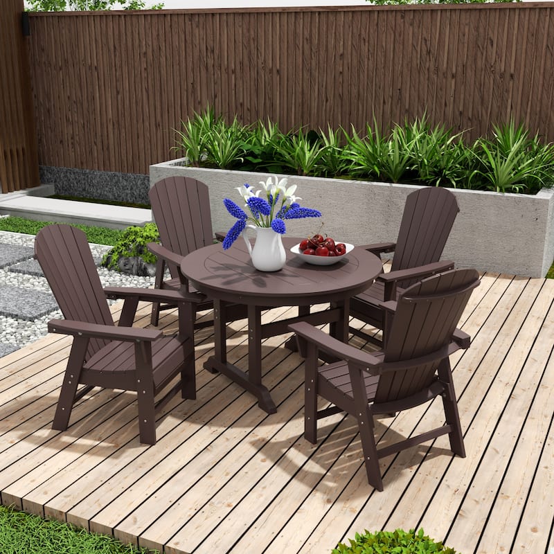 Altura 5-Piece Round Poly Eco-Friendly All Weather Outdoor Dining Set - Dark Brown