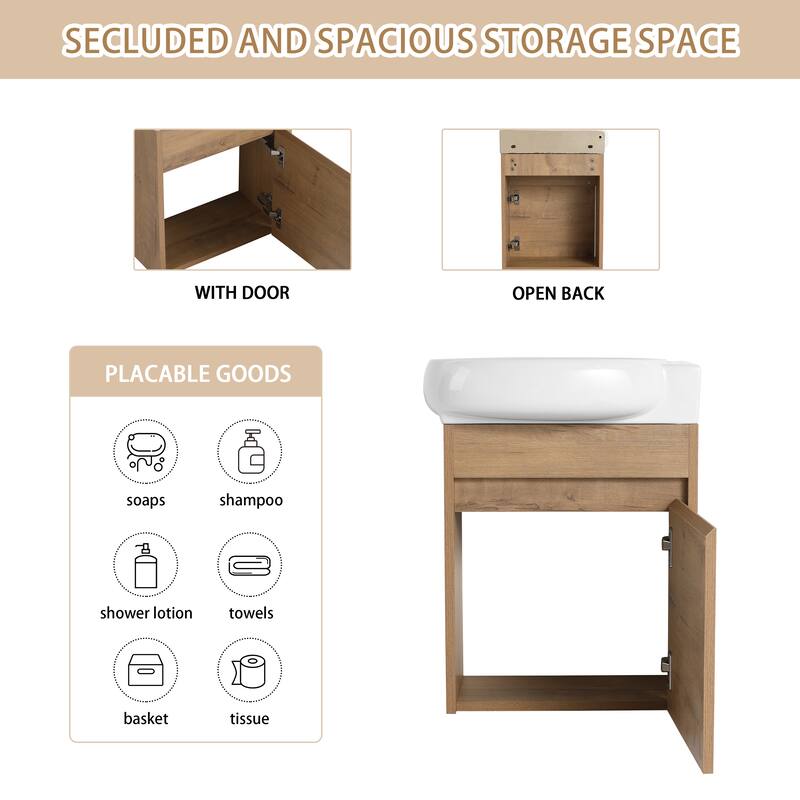 ARTCHIRLY 16/23 Inch Bathroom Vanity with Sink, Floating/Freestanding Bathroom Vanity with Soft Close Door